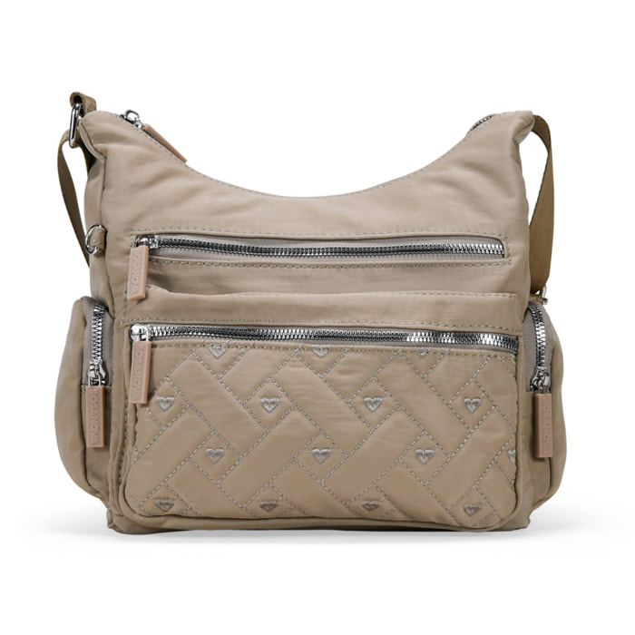 Bolso bandolera tostado con cremalleras