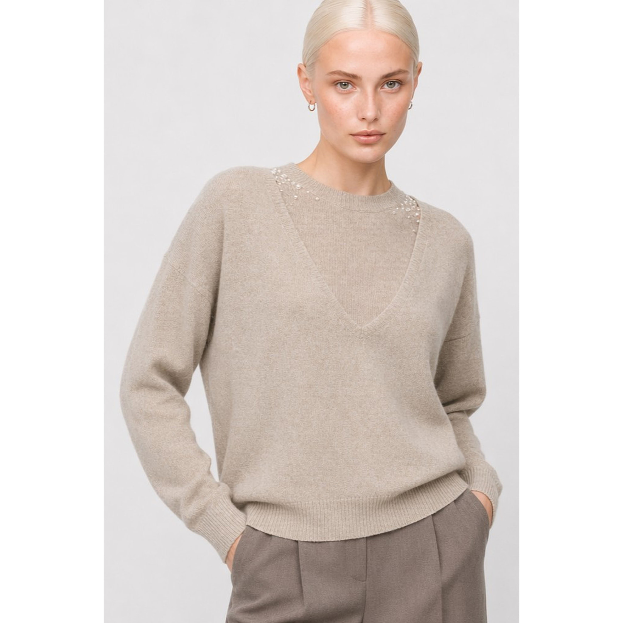 Kocca - Maglia a maniche lunghe in misto lana con scollo a v Donna
