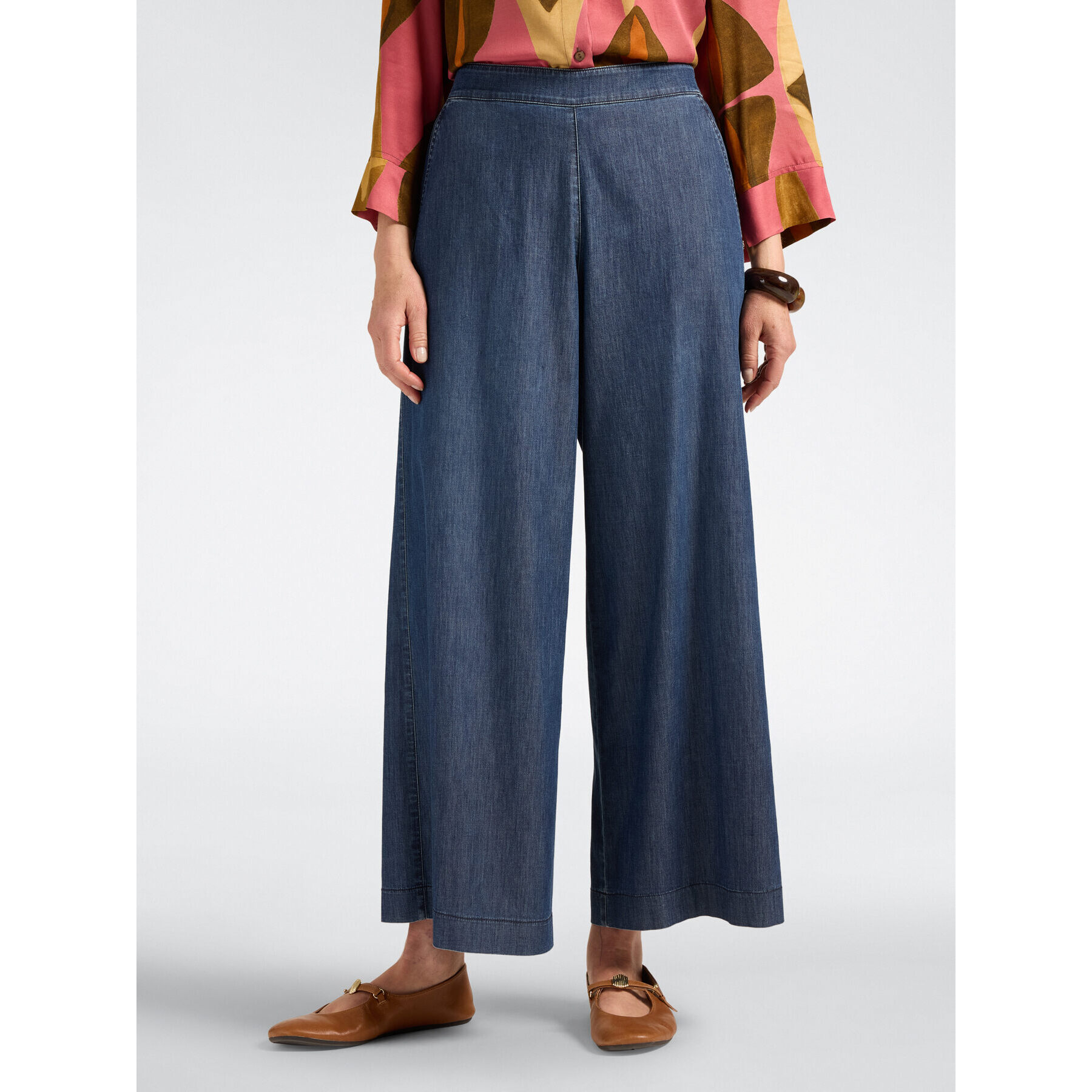 Elena Mirò - Jeans palazzo in Chambray washed - Blu