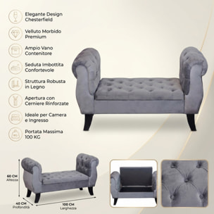 Divanetto Contenitore Imbottito in Effetto Velluto con Vano Contenitore Integrato, Seduta Elegante dallo Stile Classico per Camera da Letto, Ingresso e Soggiorno