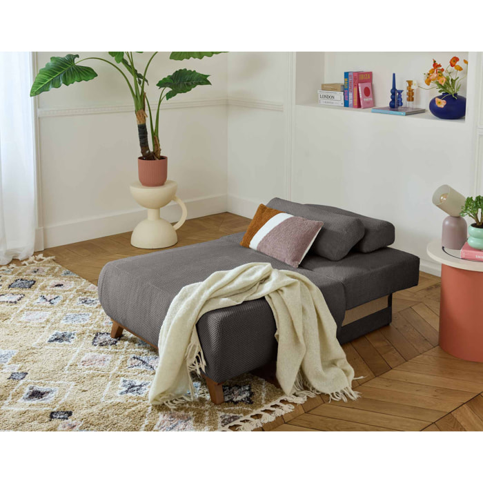 Cristal - fauteuil - convertible avec coffre - en velours texturé - Gris foncé