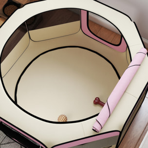 Parque Plegable para Perros y Gatos, Corralito Portátil para Animales Pequeños Impermeable de Tela Oxford con 2 Puertas, para Exterior e Interior, Ø120x58 cm, Rosa