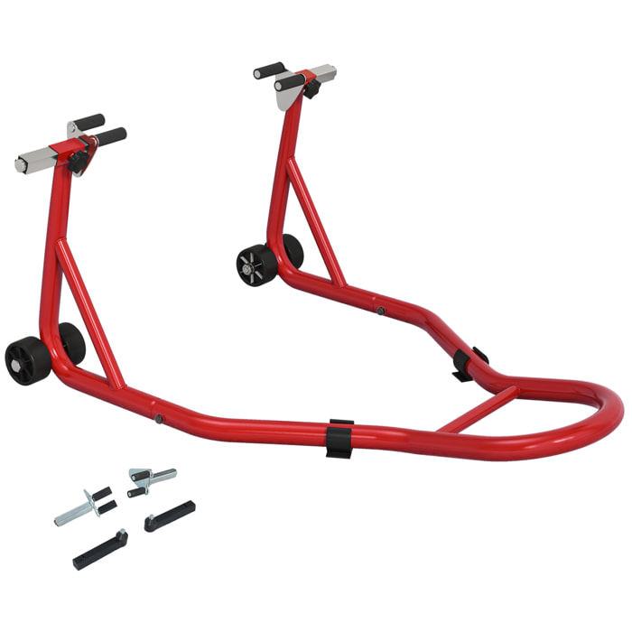 Caballete de Moto Soporte Delantero Universal de Acero para Rueda de 10" 17" 18" Carga 200 kg con Horquillas en U y L Ajustables, Ruedas y Almohadillas Antideslizantes para Reparación en Garaje