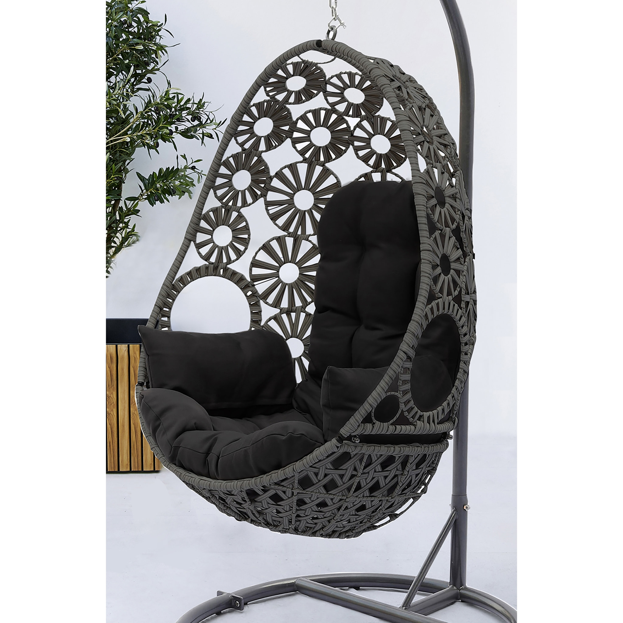 SAMOA - Balancelle de jardin en résine gris anthracite avec coussin noir