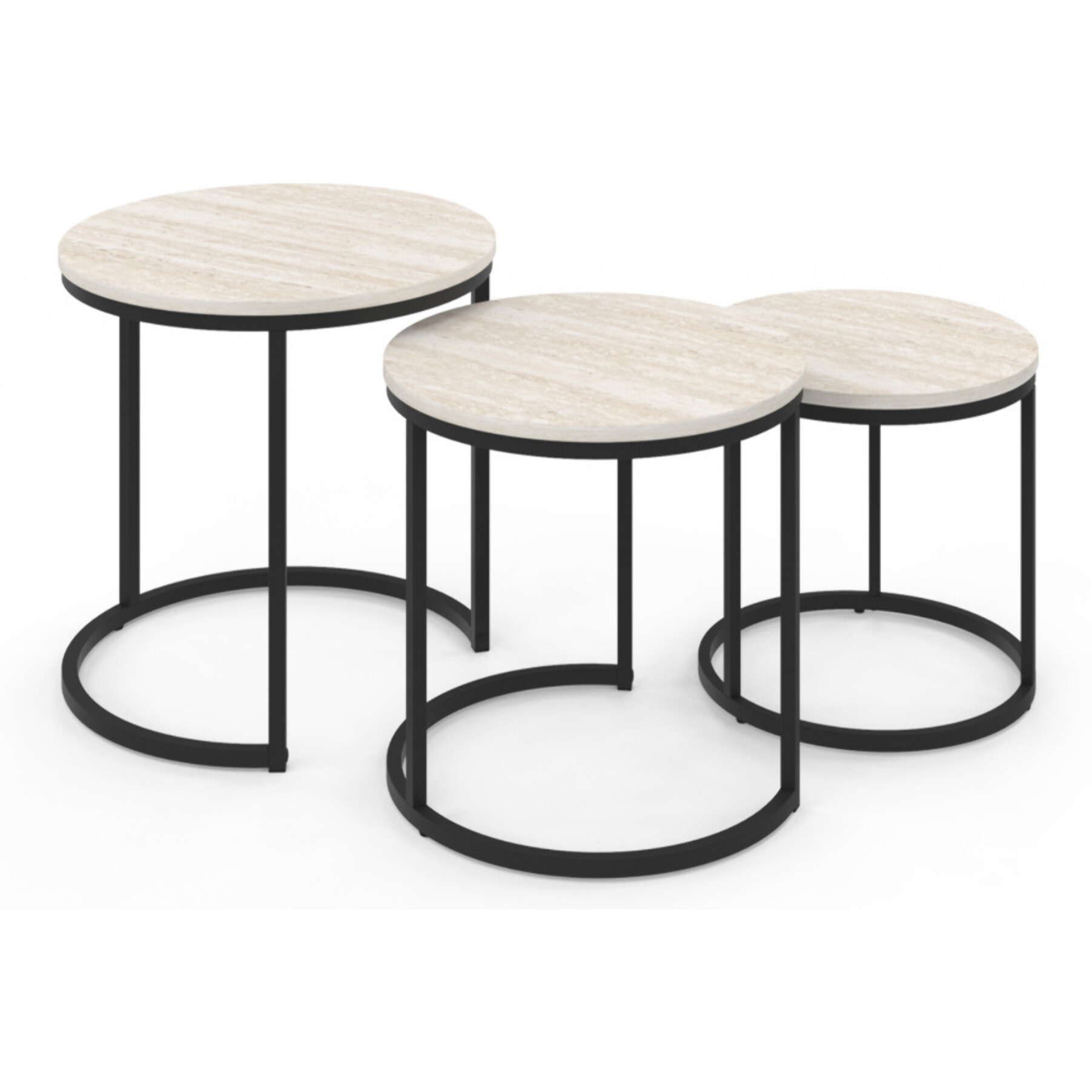 Tables basses gigognes Memphis effet travertin et pieds noirs - lot de 3
