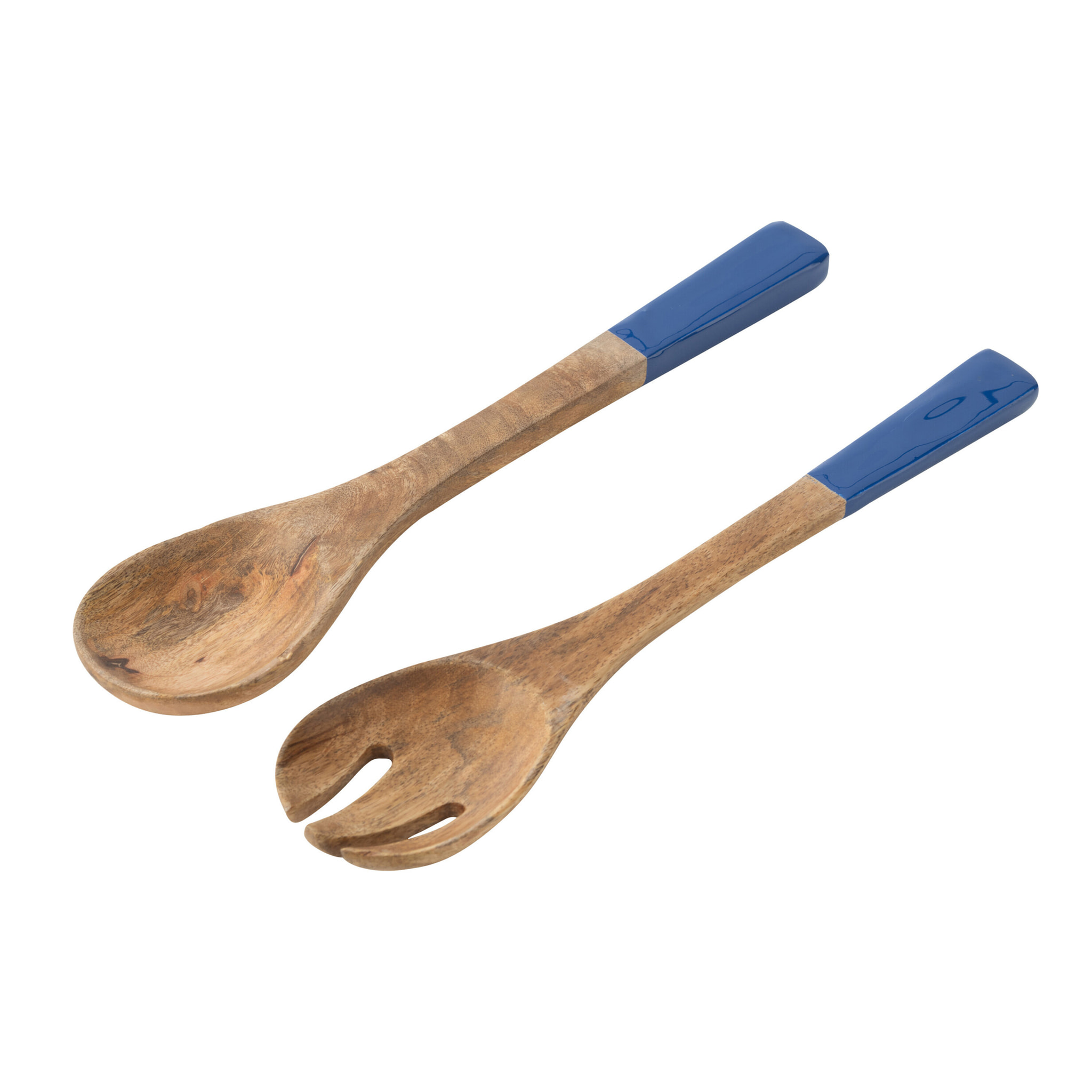 J-Line Set 2 Couvert A Salade Bois De Manguier Bleu/Naturel