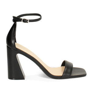 Sandalo donna nero, tacco largo alto 9 cm