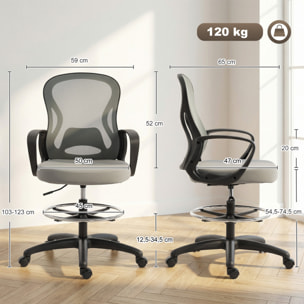 Chaise de bureau assise haute réglable pivotant 360° maille respirante gris