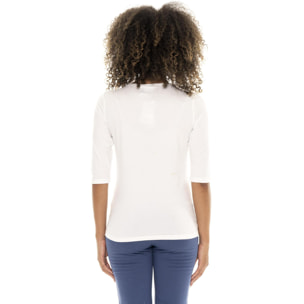 Camiseta de algodón elástico con mangas 3/4 para mujer Leone 1947 Braid