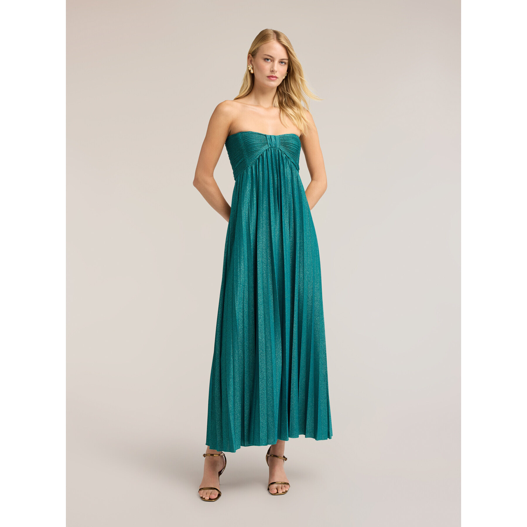 Motivi - Vestito lungo plissé in jersey lurex - Verde