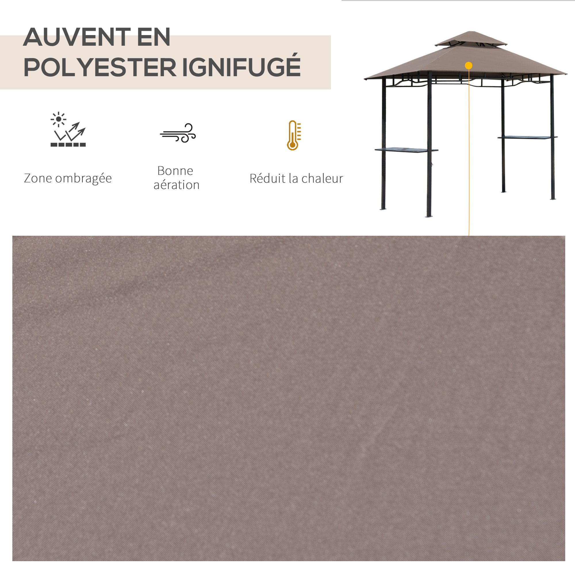 Pavillon abri tonnelle de jardin pour barbecue chocolat