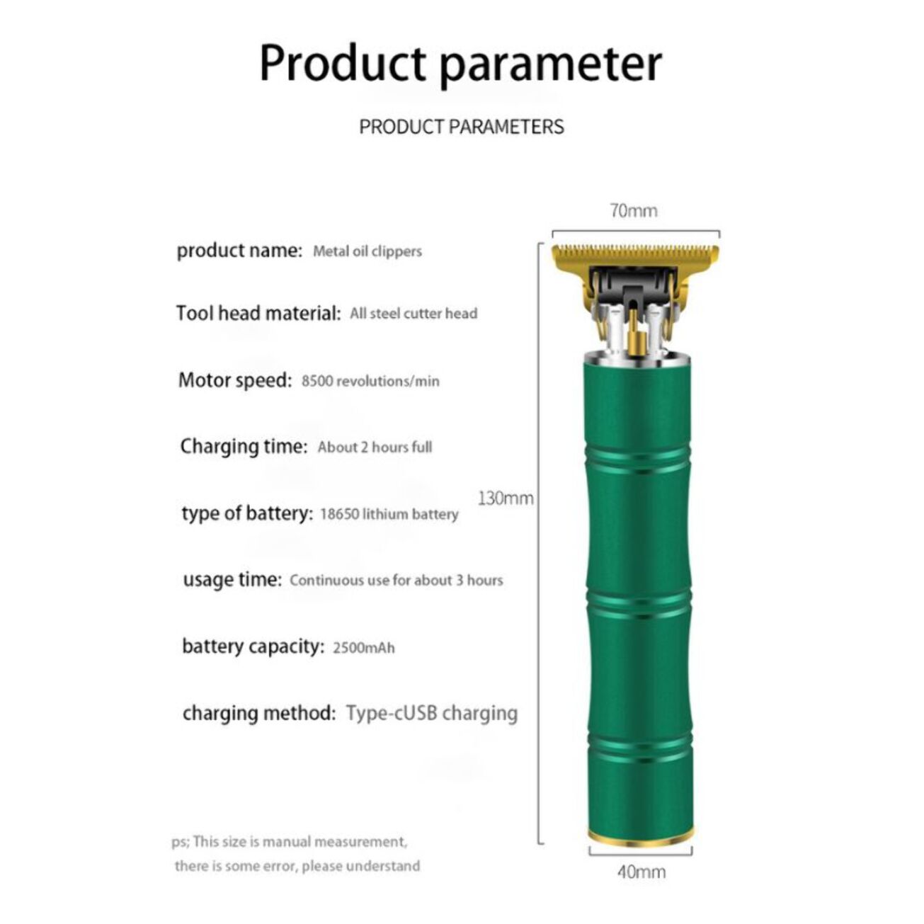 Tondeuse électrique professionnelle rechargeable Vert Herzberg HG04104-GRE