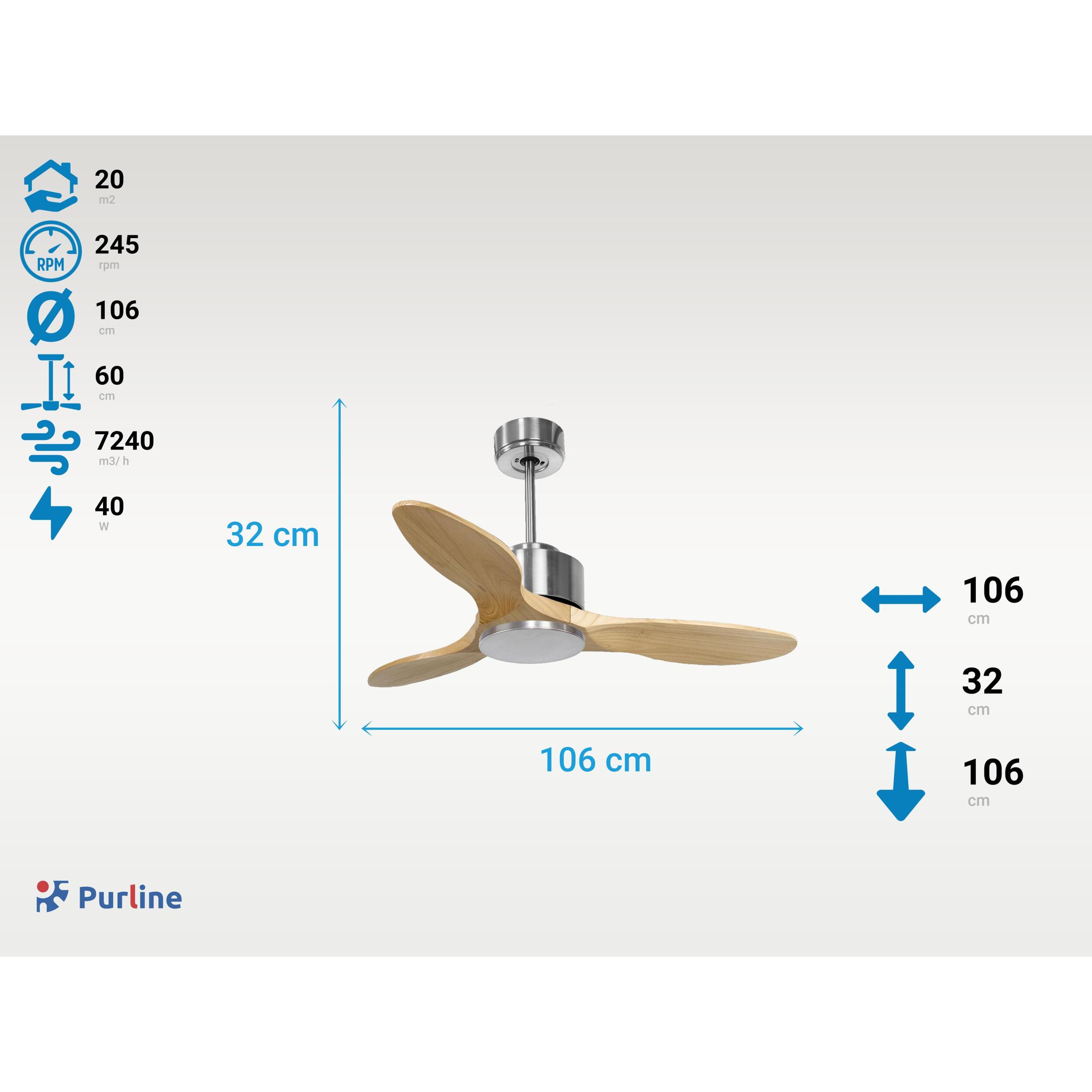 Ventilateur de plafond ø106 cm avec Wifi Réversible Hypersilence 40   W argent