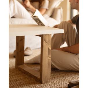 Mesa de centro de laca mate en tono beige y las patas abeto de varias medidas