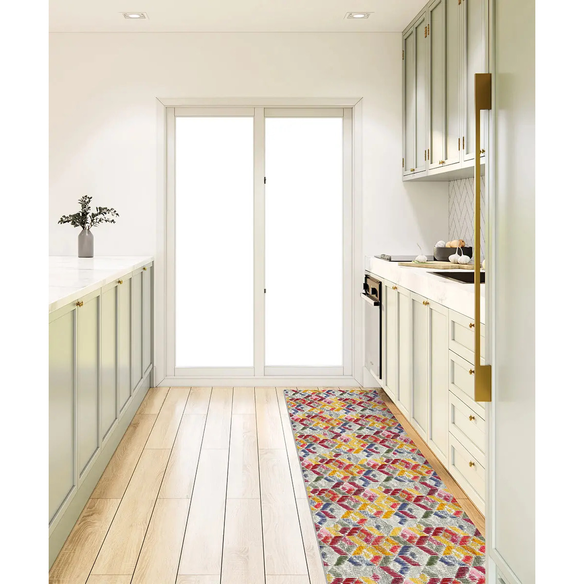 Passatoia tappeto cucina bagno ingresso multiuso, disegno geometrico colorato