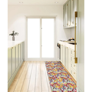 Passatoia tappeto cucina bagno ingresso multiuso, disegno geometrico colorato