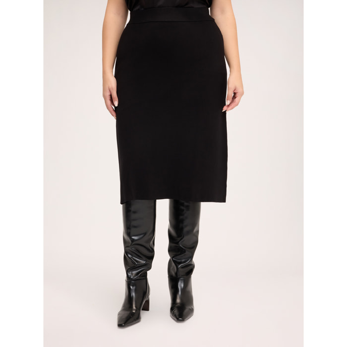 Fiorella Rubino - Gonna linea ad "a" in maglia fine - Nero