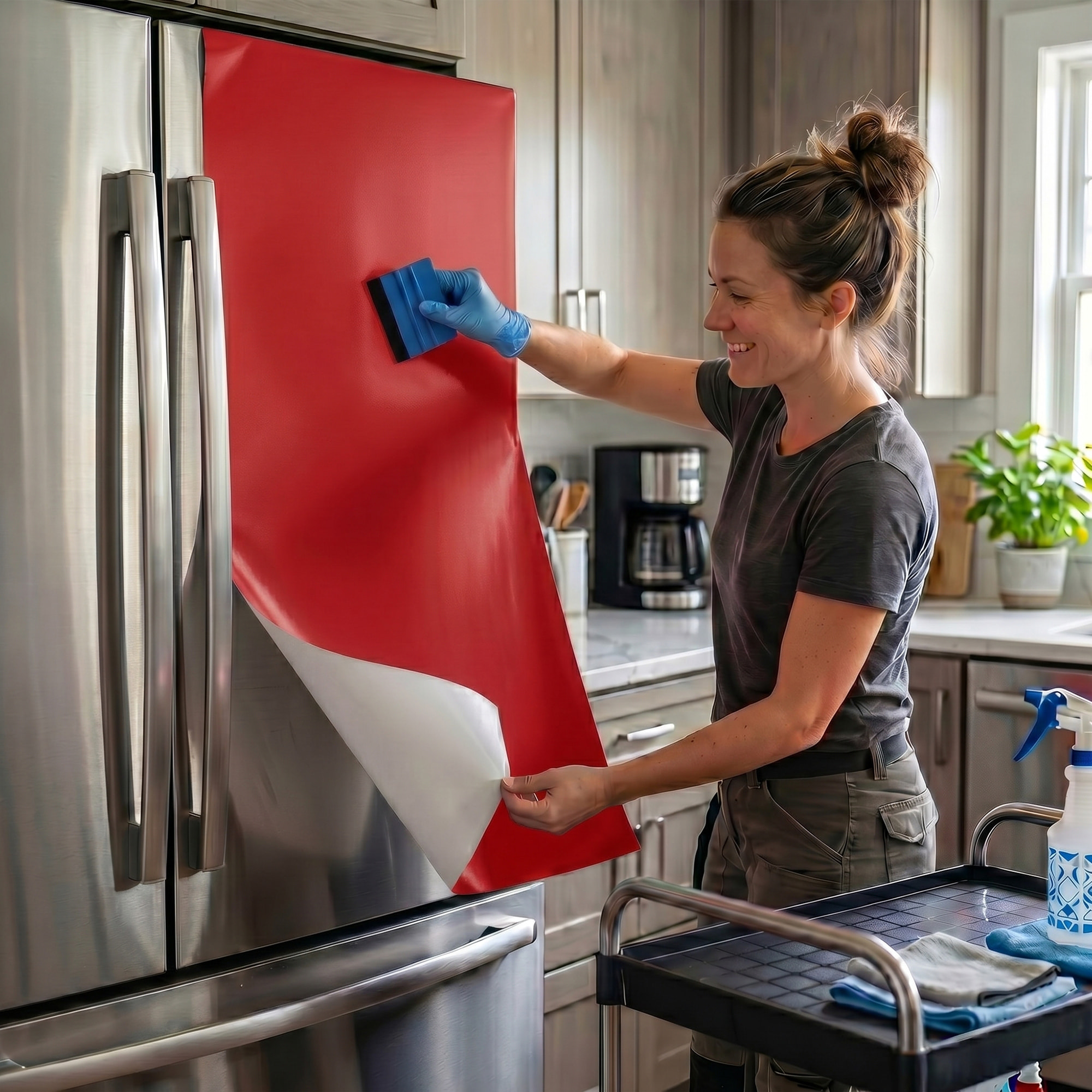 Rouleau adhésif décoratif Vinyle au Mètre - Rouge cerise - Sticker Lavable Imperméable Mur Cuisine Meubles