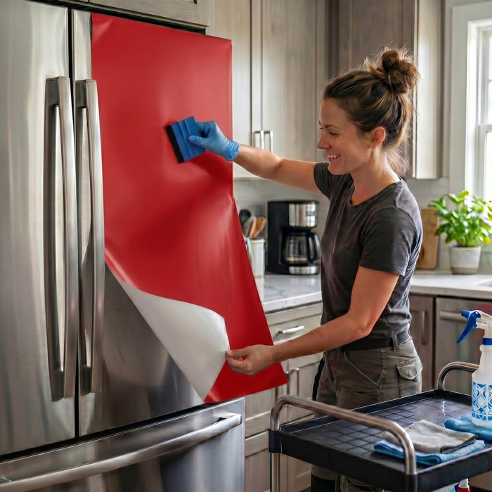 Rouleau adhésif décoratif Vinyle au Mètre - Rouge cerise - Sticker Lavable Imperméable Mur Cuisine Meubles