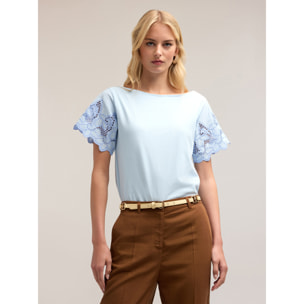 Motivi - Camiseta con mangas bordadas - Light - blue