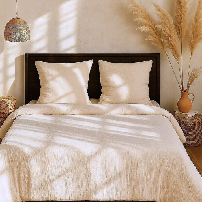 Parure housse de couette gaze de microfibre ecru naturel