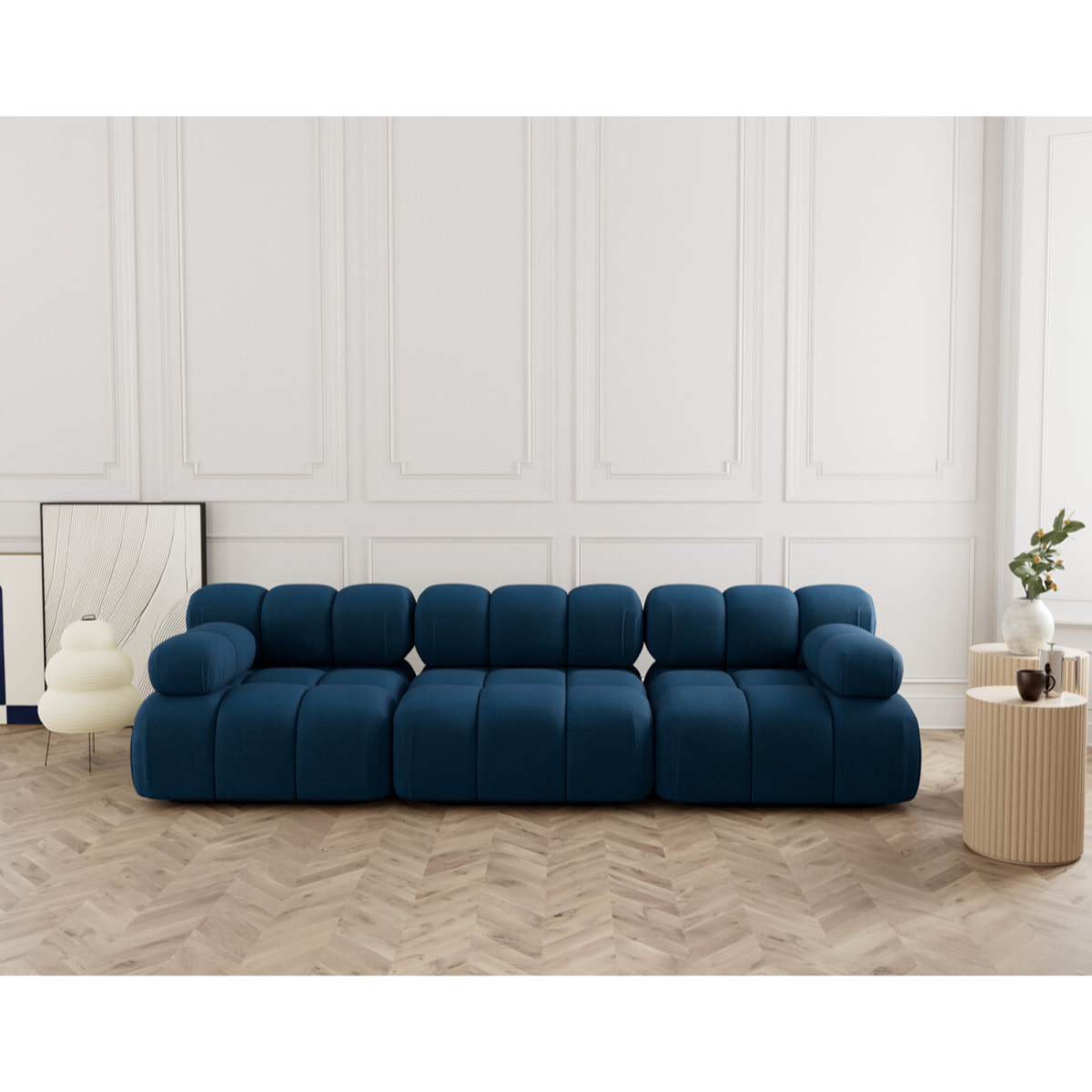 Ruby - canapé droit modulable 3 places en velours texturé - Bleu