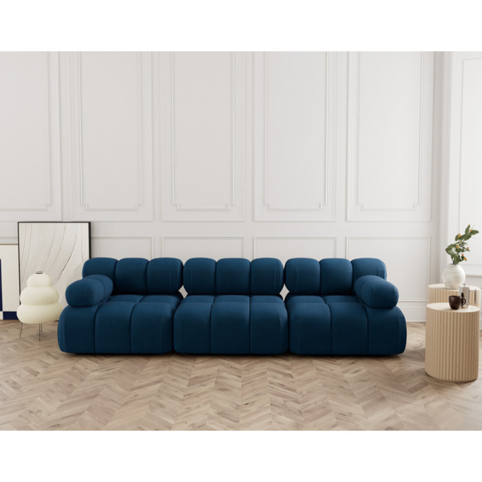 Ruby - canapé droit modulable 3 places en velours texturé - Bleu