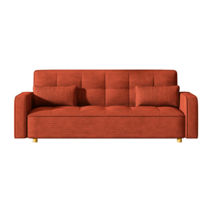 Canapé scandinave convertible 3 places en velours côtelé terracotta COOPER