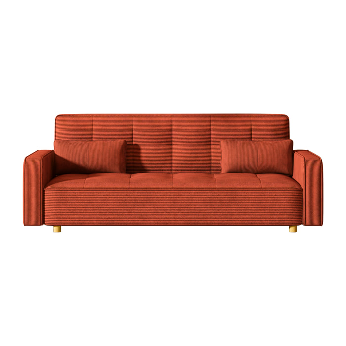 Canapé scandinave convertible 3 places en velours côtelé terracotta COOPER