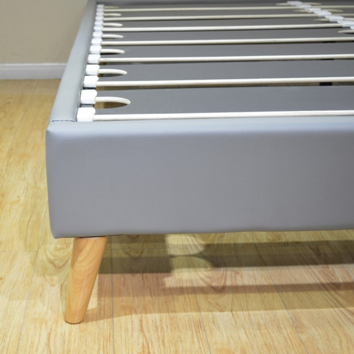 Sommier à lattes flexibles | Robuste et confortable | Cadre à lattes & pieds scandinaves | Suédine | Beige