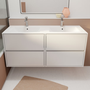 Pack Meuble Salle de Bains 120 cm Laque Blanc, 4 tiroirs avec Vasque Céramique - XENOS