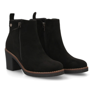 Botín negro tacón ancho con cremallera