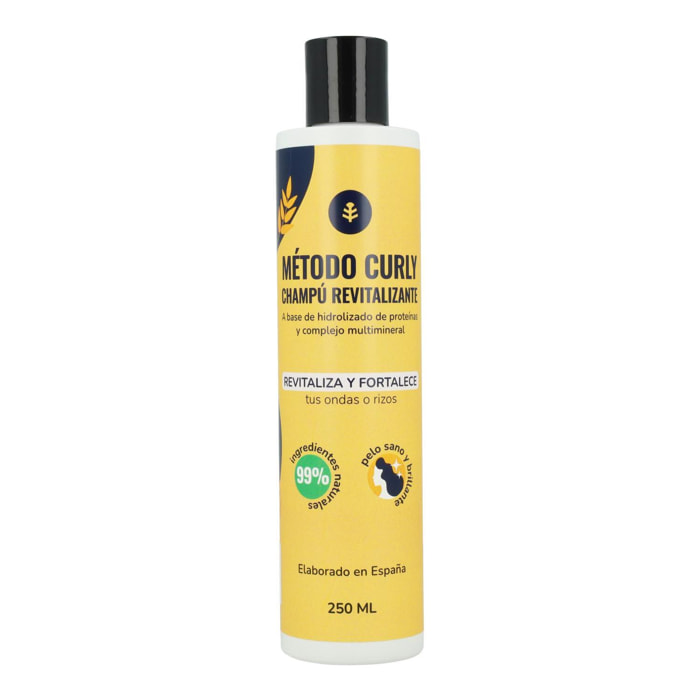 Champú con Proteínas Hidrolizadas Método Curly 250 ml Revitalizante, Reparador, Vegano y Natural - Champú Metodo Curly Para Pelo Sano y Brillante | Elaborado en España
