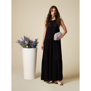 Oltre - Long dress with crochet part - Negro