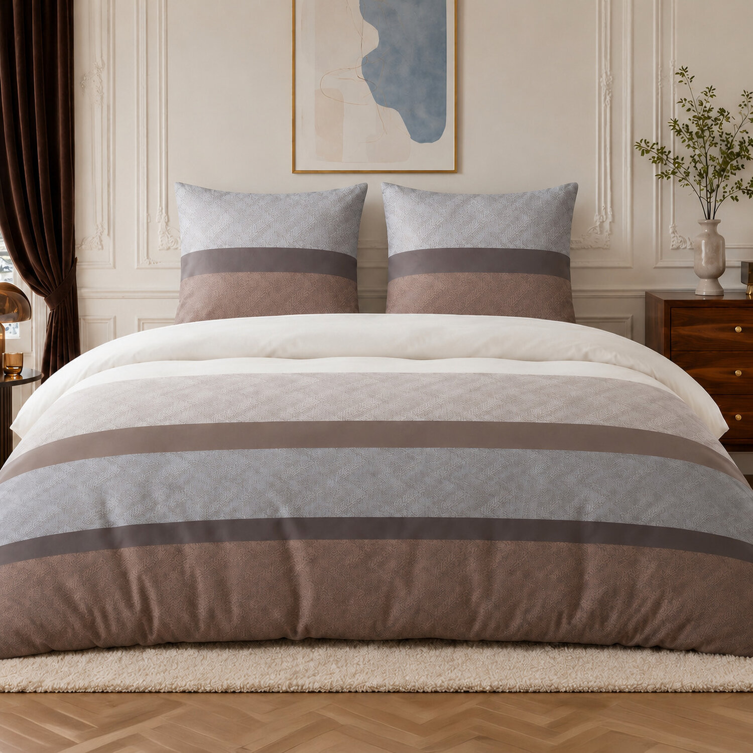 Parure housse de couette 100% percale de coton rayures larges horizontales - TERIX