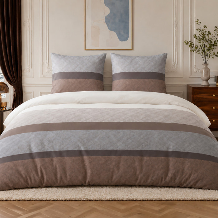 Parure housse de couette 100% percale de coton rayures larges horizontales - TERIX