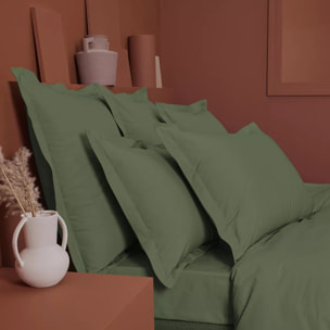 Housse de couette percale de coton uni vert La percale francaise kaki