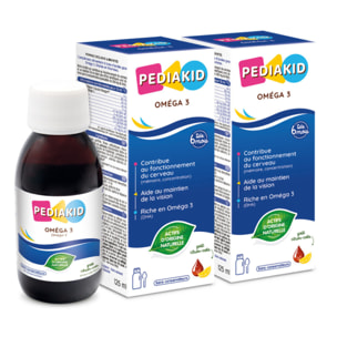 PEDIAKID - Oméga 3 - Complément Alimentaire Naturel - Formule Exclusive au Sirop d'Agave - Riche en DHA - Favorise le Bon Fonctionnement du Cerveau - Goût Citron-Cola - Lot de 2 Flacons 125 ml