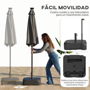 Base para Sombrilla con Ruedas, Soporte de Parasol de HDPE, Pie para Sombrilla con Postes Ø38 mm, Ø48 mm, Rellenable de Arena 72 kg o Agua 45 Litros, con Asa Telescópica, para Jardín, Negro