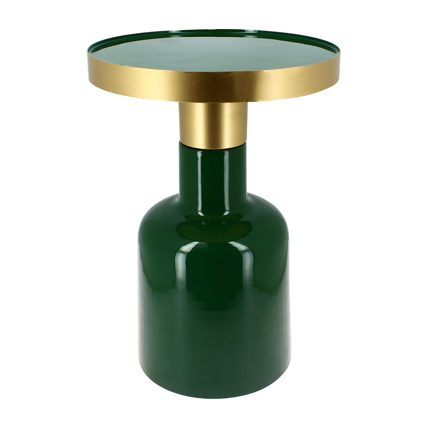 MEUBLE D'APPOINT ROND EN MÉTAL ÉMAILLÉ VERT DORÉ 36X36X51CM PAMONA