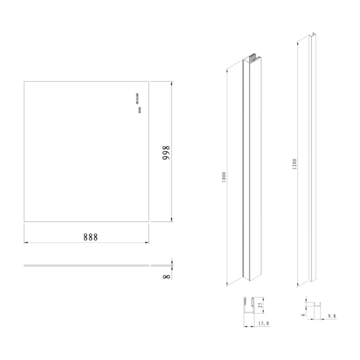 Pare-muret 100x90 cm Paroi en verre Crystal Glass® 8 mm anticalcaire, avec bras et profilés chrome brillant (SATBWIS90PR)