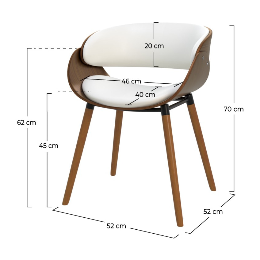 Chaise en cuir synthétique blanc et bois plaqué noyer - Polo
