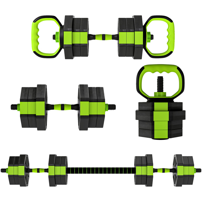 Juego de Mancuernas Ajustables, 4 en 1, 20kg, Juego de Pesas Utilizado como Kettlebell, Barra, Mancuernas o Soporte para Flexiones, Equipo para Hombres y Mujeres, Gimnasio en Casa