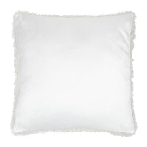 Coussin carré fausse fourrure  - Effet poils longs - Blanc