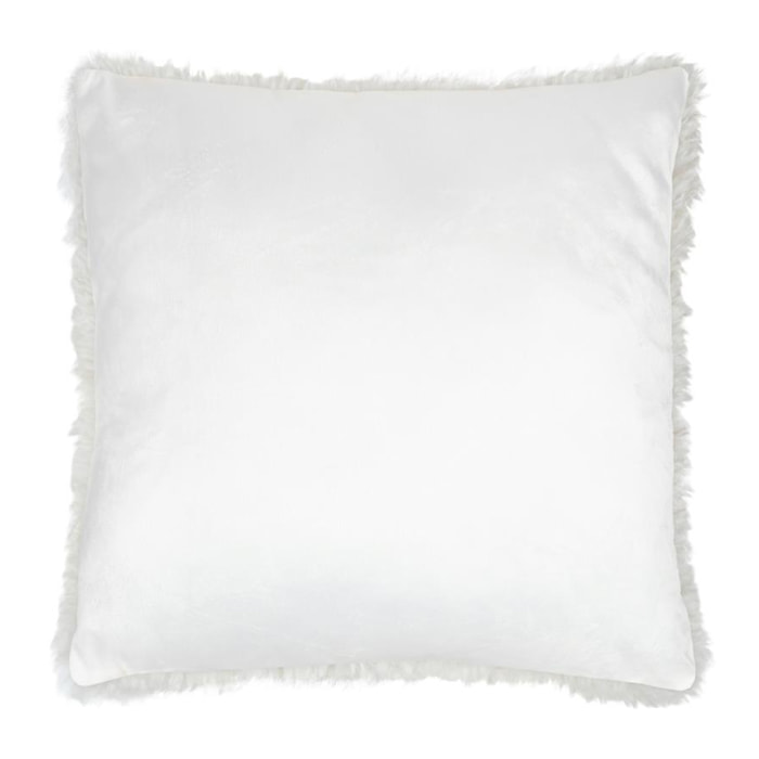 Coussin carré fausse fourrure  - Effet poils longs - Blanc