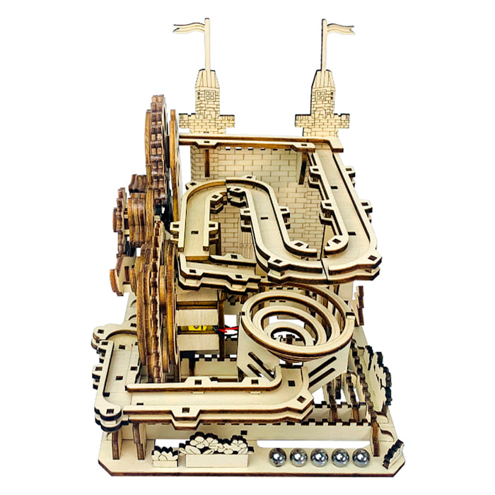Maqueta de Madera 3D, con movimiento mecánico diseño Bolas de Castillo. 175 piezas.