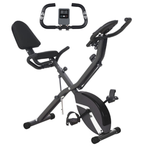 Bicicleta Estática Plegable con Respaldo Bici Estática Silenciosa con 8 Niveles de Resistencia Magnética Sillín Regulable Volante Pantalla LCD Pulsómetro y Banda Carga 110 kg Negro