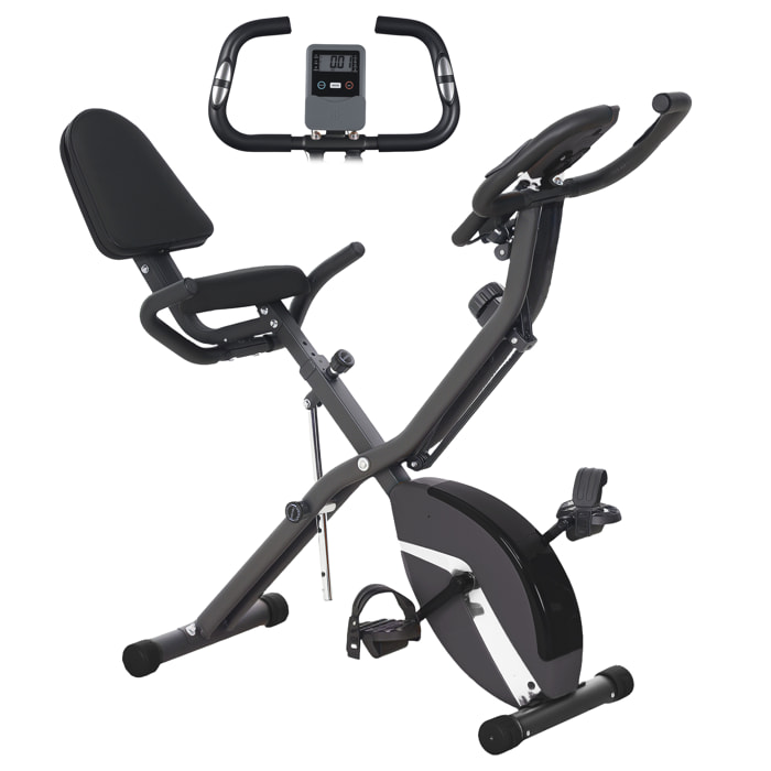 Bicicleta Estática Plegable con Respaldo Bici Estática Silenciosa con 8 Niveles de Resistencia Magnética Sillín Regulable Volante Pantalla LCD Pulsómetro y Banda Carga 110 kg Negro