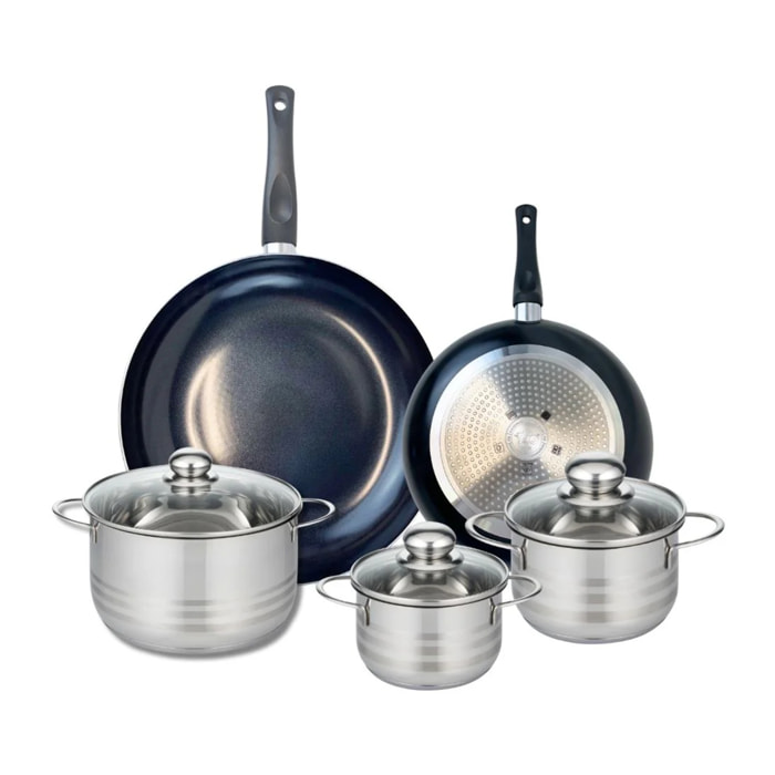 Ensemble de 2 Poêles de cuisson 24 et 32 cm et 3 faitouts 14, 16 et 20 cm Elo Prima Brillant