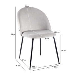 Chaise de repas tissu velours dossier capitonné pieds métal – CLEA 2